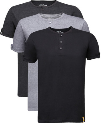 

Campus Sutra Solid Men Henley Multicolor T-Shirt(Pack of 3, Black;charcoal;grey