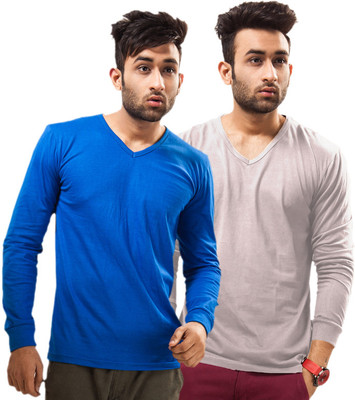 

Unisopent Designs Solid Men's V-neck Blue, Grey T-Shirt(Pack of 2, Royal blue