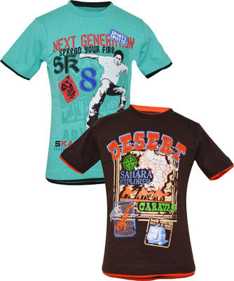 

Just Joey Boys Printed Cotton T Shirt(Brown, Pack of 1, Turquoise blue