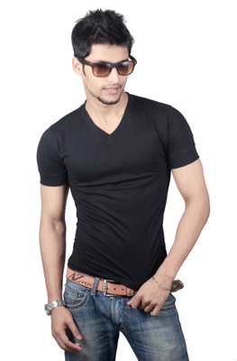 

Spur Solid Men' V-neck Black T-Shirt