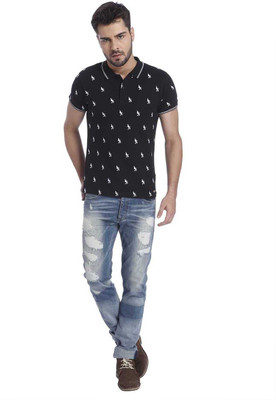 

Jack & Jones Printed Men' Polo Neck Black T-Shirt