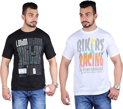 

Shineway Printed Men's Round Neck Multicolor T-Shirt(Pack of 2, Black;white