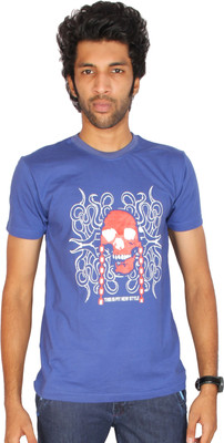 

Fungus Printed Men's Round Neck Blue T-Shirt