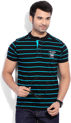 

Mufti Striped Men's Henley Black, Blue T-Shirt