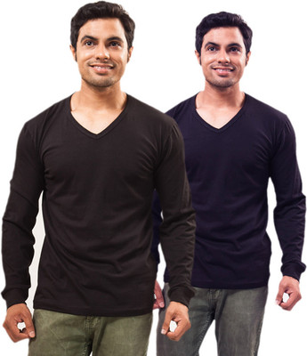 

Unisopent Designs Solid Men' V-neck Black, Dark Blue T-Shirt(Pack of 2
