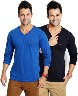 

Rodid Solid Men V-neck Blue T-Shirt(Pack of 2), Nay blue;royal blue