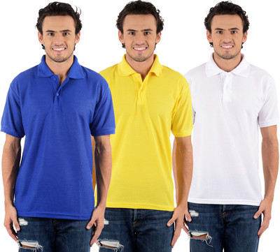 

Blaze Solid Men's Polo Neck Multicolor T-Shirt(Pack of 3, Royal blue;white;yellow