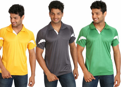 

Campus Sutra Solid Men Polo Neck Grey, Yellow, Green T-Shirt(Pack of 3)