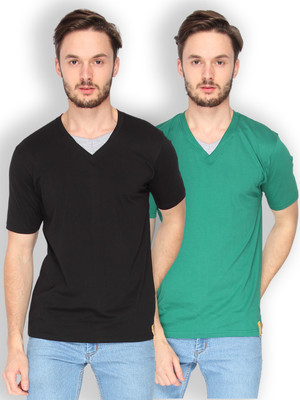 

Campus Sutra Solid Men V-neck Black, Dark Blue T-Shirt(Pack of 2), Black;blue