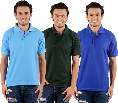 

Blaze Solid Men' Polo Neck Multicolor T-Shirt(Pack of 3, Dark green;royal blue;sky blue