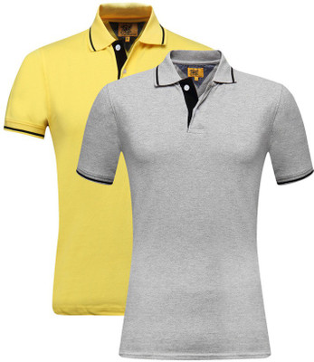 

Campus Sutra Solid Men Henley Multicolor T-Shirt(Pack of 2, Grey;yellow