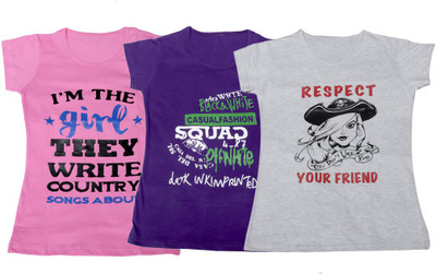 

IndiWeaves Girls Printed T Shirt(Multicolor, Pink & purple & white