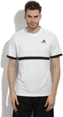 

ADIDAS Solid Men's Round Neck White T-Shirt, White/black