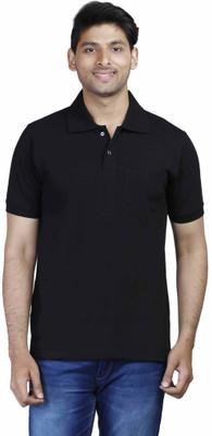 

FLEXIMAA Solid Men's Polo Neck Black T-Shirt