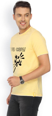 

Campus Sutra Printed Men Round Neck Yellow T-Shirt