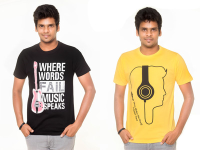 Yaari Printed Men Round Neck Multicolor T-Shirt(Pack of 2) Yaari Printed Men Round Neck Multicolor T-Shirt(Pack of 2)