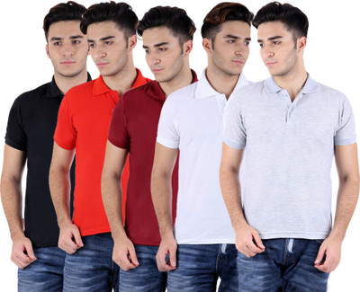 

Sanvi Traders Solid Men Polo Neck Multicolor T-Shirt(Pack of 5