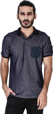 

Mr Button Solid Men's Polo Neck Blue T-Shirt, Denim