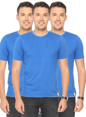 Campus Sutra Solid Men Round Neck Blue T-Shirt(Pack of 3)