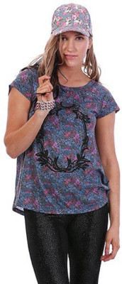 

Ladakh Floral Print Women's Round Neck Blue T-Shirt