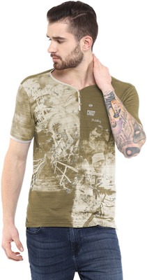 

Fritzberg Printed Men's Henley Brown T-Shirt, Melting brown