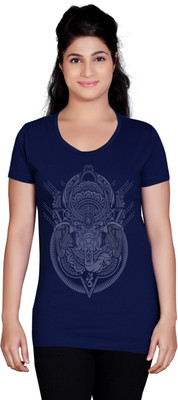 

Tantra Printed Women's Round Neck Dark Blue T-Shirt, Navy blue