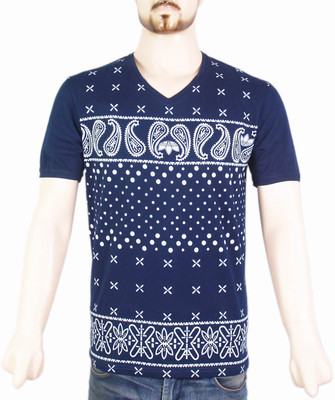 

VR Designers Paisley Men's V-neck Blue T-Shirt