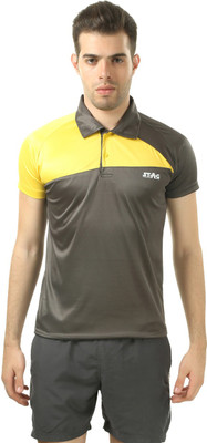 

Stag Printed Men' Polo Neck Grey, Yellow T-Shirt