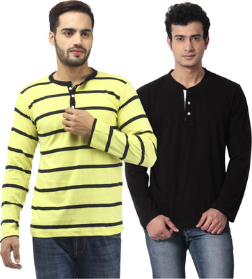 

Leana Striped Men's Henley Multicolor T-Shirt(Pack of 2