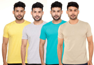 

FLEXIMAA Solid Men's Round Neck Yellow, Grey, Green, Beige T-Shirt(Pack of 4, Beige;green;grey;yellow