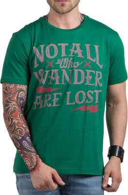 

HotTribes Printed Men's Round Neck Green T-Shirt, Forest green