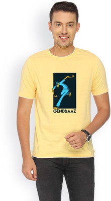 

Campus Sutra Printed Men Round Neck Yellow T-Shirt