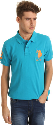 

U.. Polo Assn. Solid Men' Polo Neck Blue T-Shirt, Blue atoll