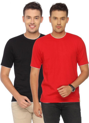 

Campus Sutra Solid Men Round Neck Black, Red T-Shirt(Pack of 2)