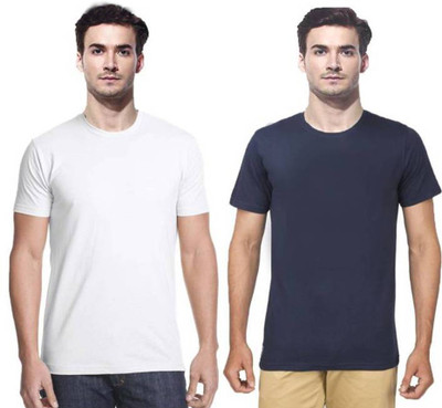 

Gallop Solid Men's Round Neck White, Dark Blue T-Shirt(Pack of 2, Navy;white