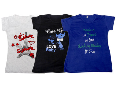 

IndiWeaves Girls Printed T Shirt(Multicolor, Gray & black & blue