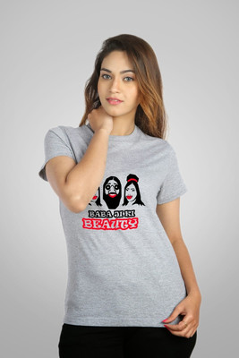 

Campus Sutra Printed Women's Round Neck Grey T-Shirt
