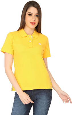 

The Cotton Company Solid Women' Polo Neck Yellow T-Shirt