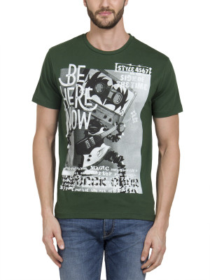 

HotTribes Graphic Print Men's Round Neck Green T-Shirt, Dark green