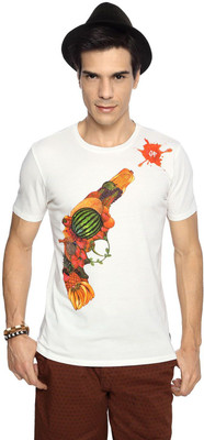 

SF Jeans by Pantaloons Graphic Print Men's Round Neck White T-Shirt, Off white