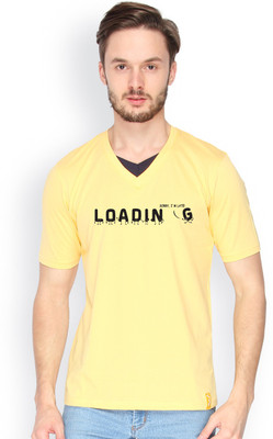 

Campus Sutra Solid Men V-neck Yellow T-Shirt