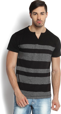 

Kingaroo Striped Men' V-neck Multicolor T-Shirt, Black grey