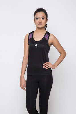 

Acetone Solid Women's Scoop Neck Black, Purple T-Shirt, Black;royal purple