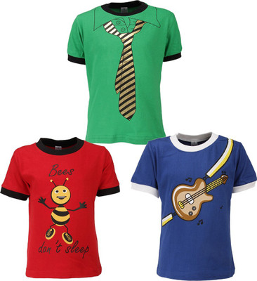 

Gkidz Boys Printed T Shirt(Multicolor, Pack of 3, Black
