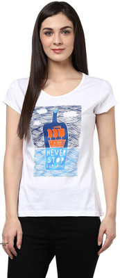 

Honey By Pantaloons Graphic Print Women's Round Neck White T-Shirt