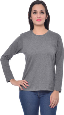 

Frenchtrendz Solid Women' Round Neck Grey T-Shirt, Dark grey