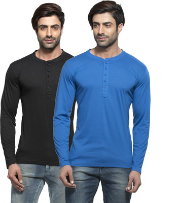 

Alan Jones Solid Men's Henley Black, Blue T-Shirt(Pack of 2