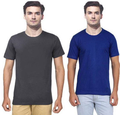 

Gallop Solid Men' Round Neck Grey, Dark Blue T-Shirt(Pack of 2, Ash grey;royal blue