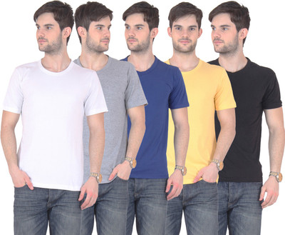 

FnMe Solid Men's Round Neck Multicolor T-Shirt(Pack of 5, Black;blue;grey;white;yellow