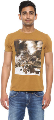 

Spykar Printed Men's Round Neck Yellow T-Shirt, Camel